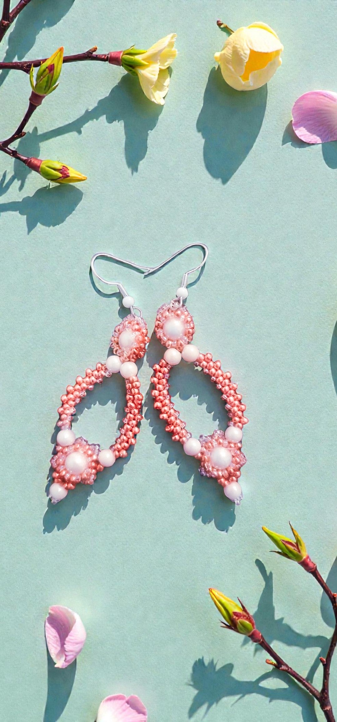 Handcrafted Rose Gold Teardrop Earrings - Swarovski Crystals & Pearls