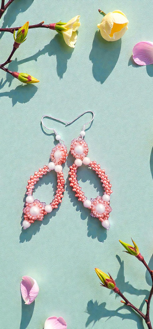 Handcrafted Rose Gold Teardrop Earrings - Swarovski Crystals & Pearls